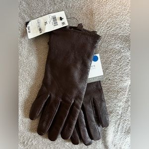 Charter Club Cashmere Lined Leather Tech Gloves, Brown, XL